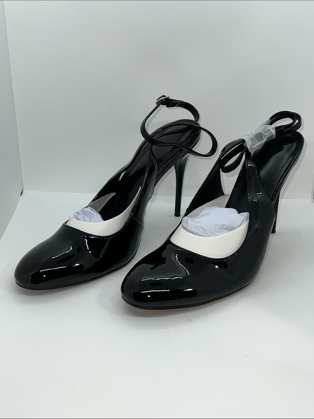 Sexy Black Patent Ankle Strap High Heel Pumps. Size 12